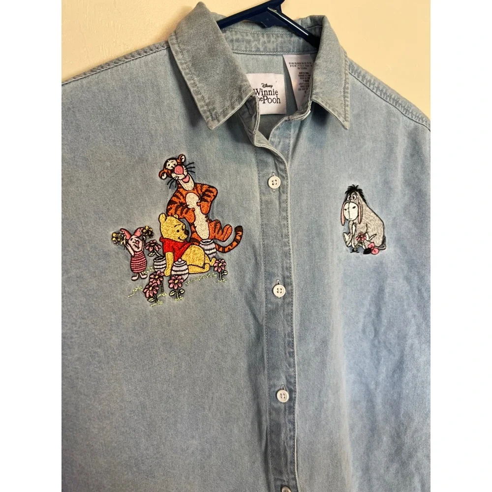 Vintage Disney the Winnie Pooh Embroidered Denim Button Shirt Cotton Nostalgia - Picture 9 of 11